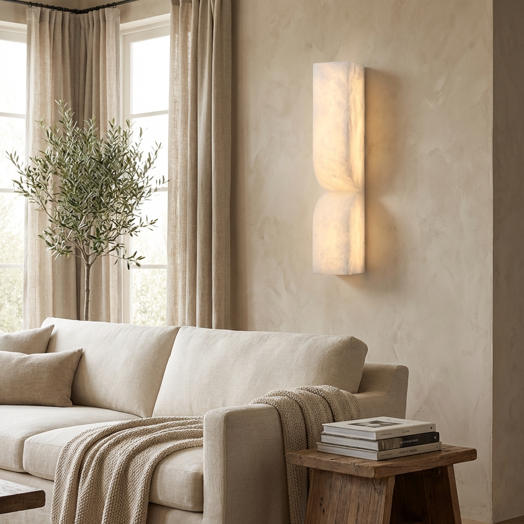 Natural Alabaster Sculptural Wall Lamp