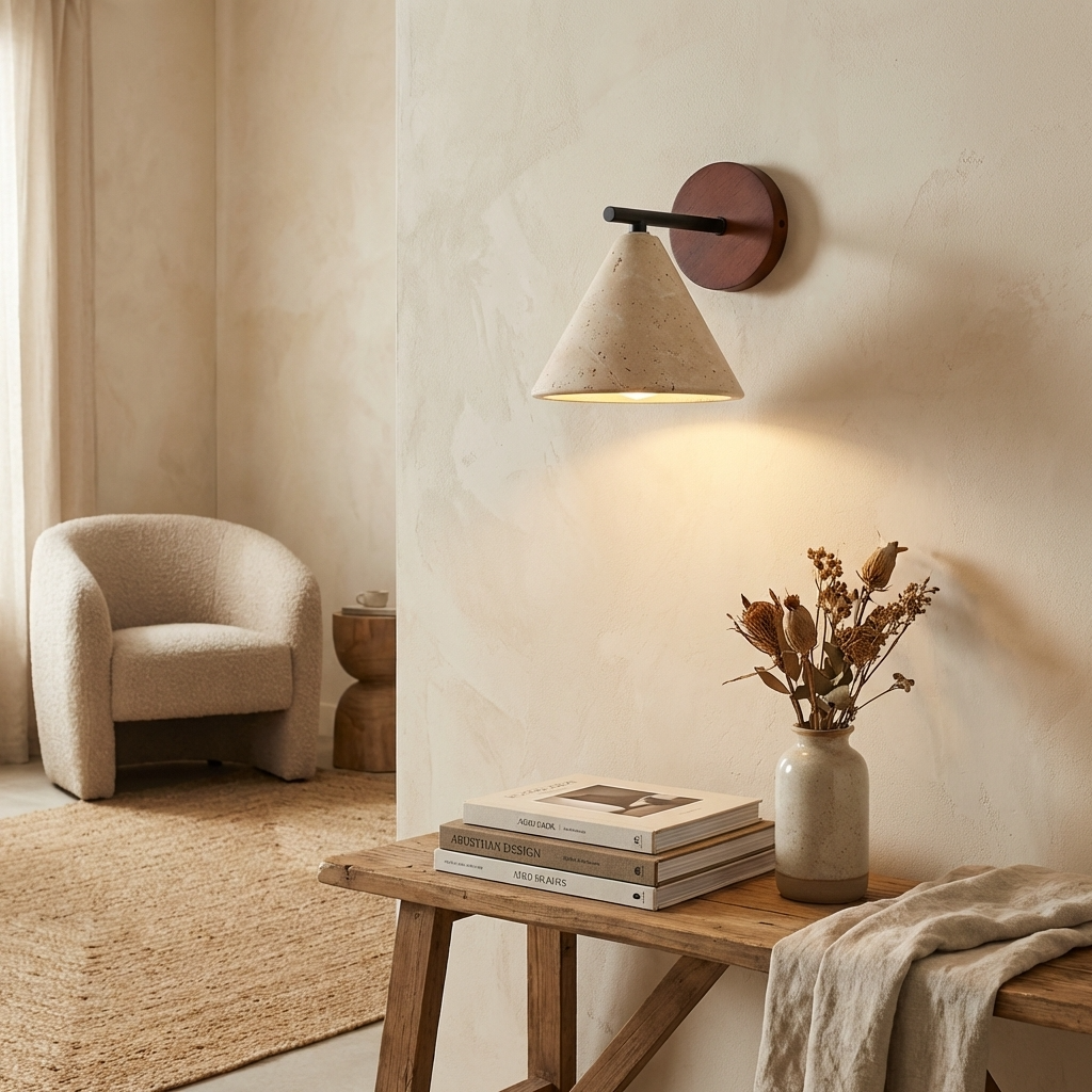 Natural Travertine Stone Cone Wall Lamp