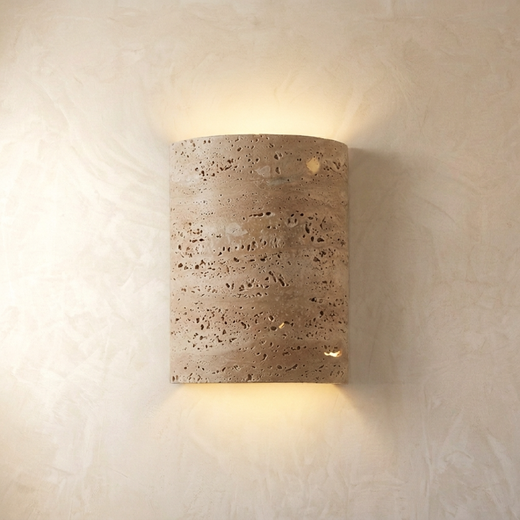 Natural Travertine Stone Curved Wall Lamp