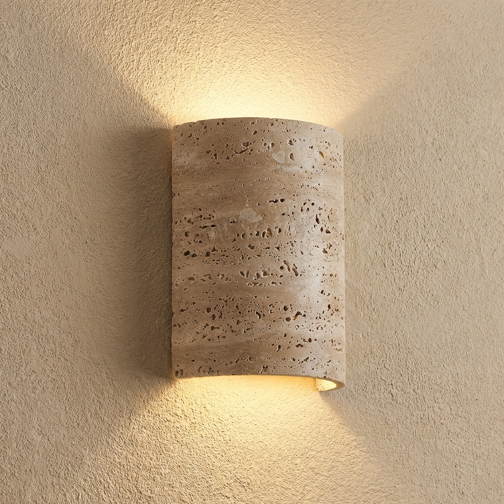 Natural Travertine Stone Curved Wall Lamp