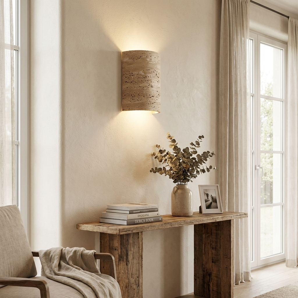 Natural Travertine Stone Curved Wall Lamp