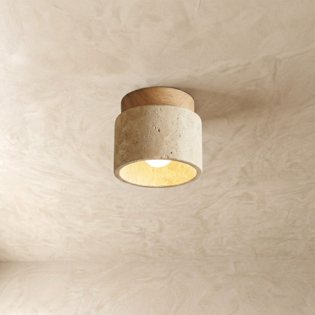 Natural Travertine Stone Cylinder Ceiling Light