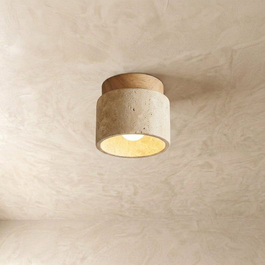 Natural Travertine Stone Cylinder Ceiling Light