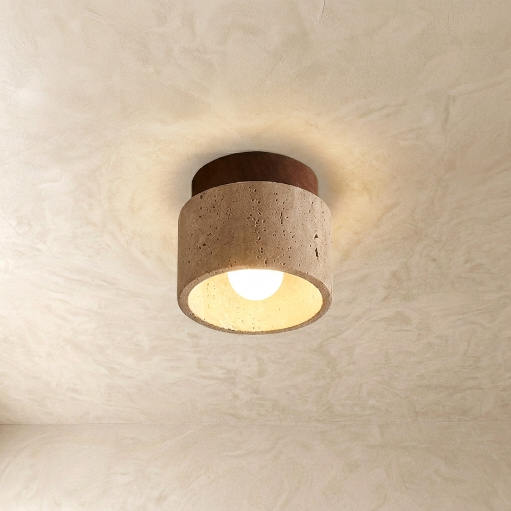 Natural Travertine Stone Cylinder Ceiling Light