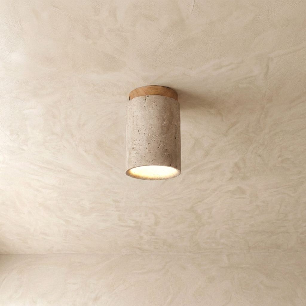 Natural Travertine Stone Cylinder Ceiling Light