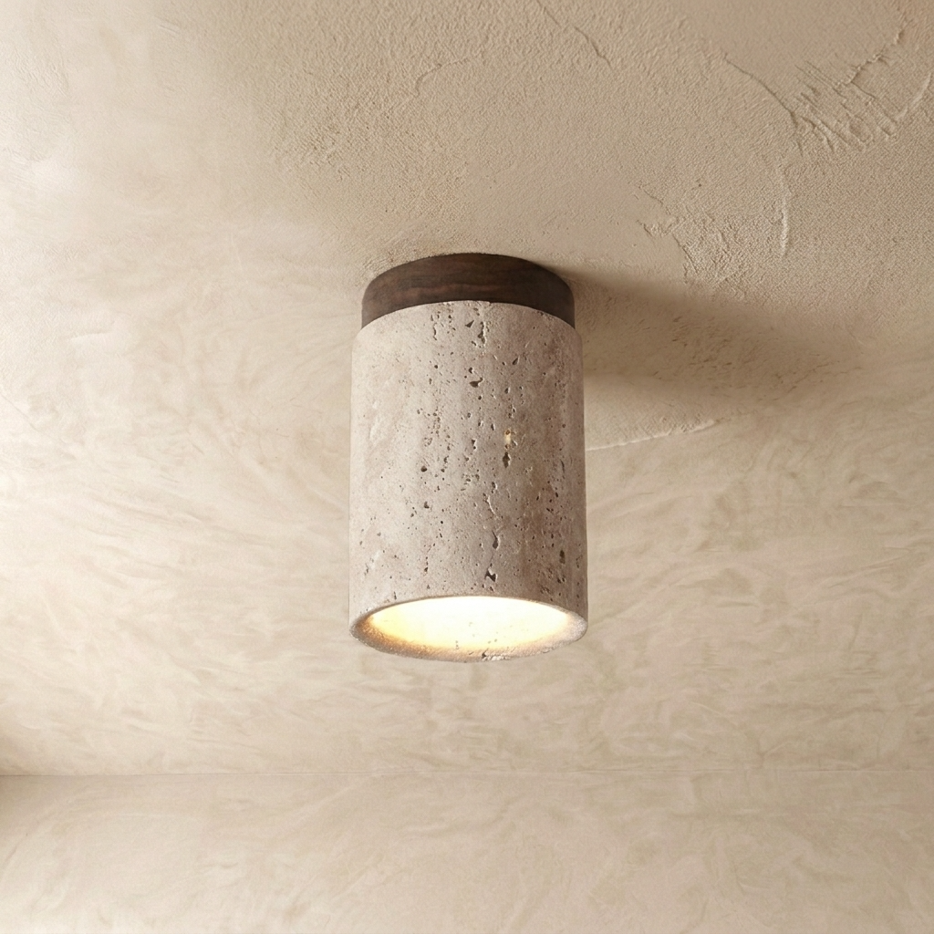 Natural Travertine Stone Cylinder Ceiling Light