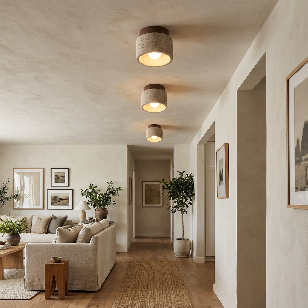 Natural Travertine Stone Cylinder Ceiling Light