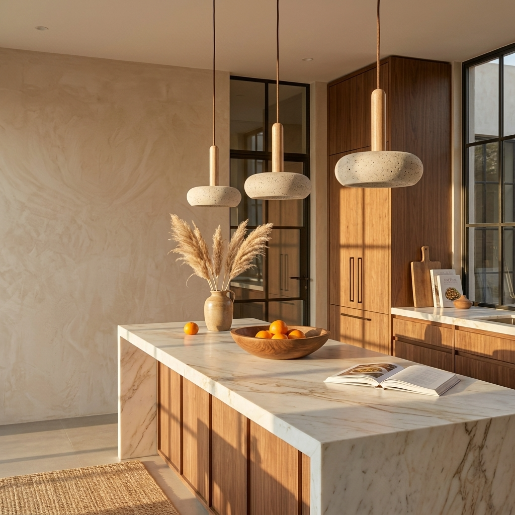 Natural Travertine Stone Dome Pendant Light