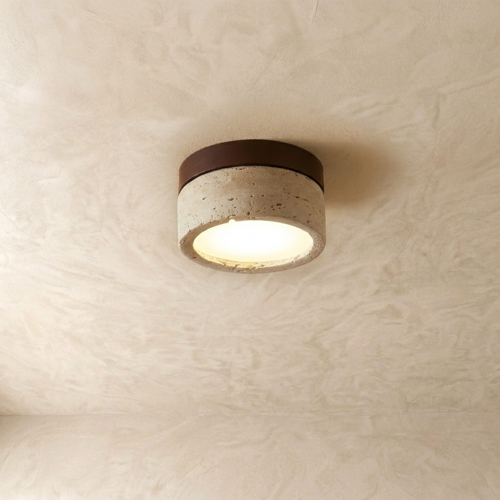 Natural Travertine Stone Flush Ceiling Light