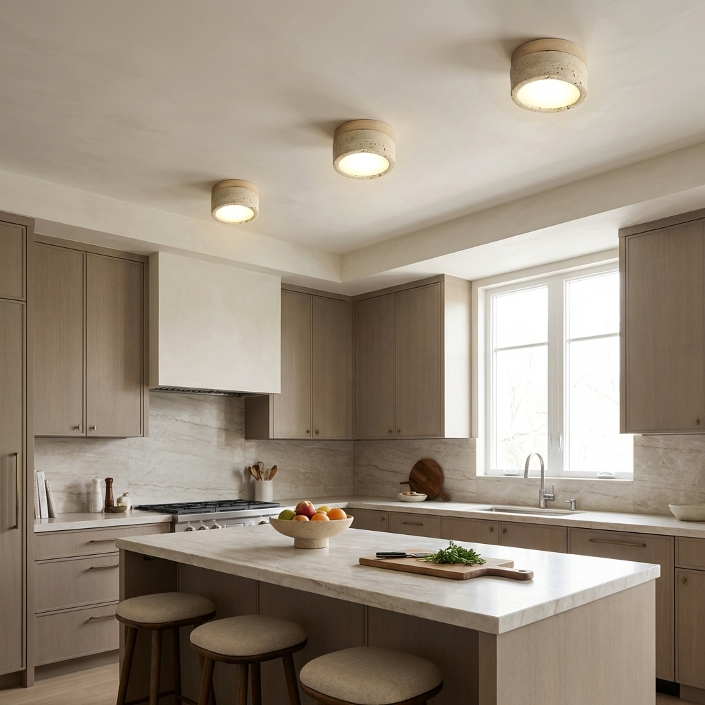 Natural Travertine Stone Flush Ceiling Light