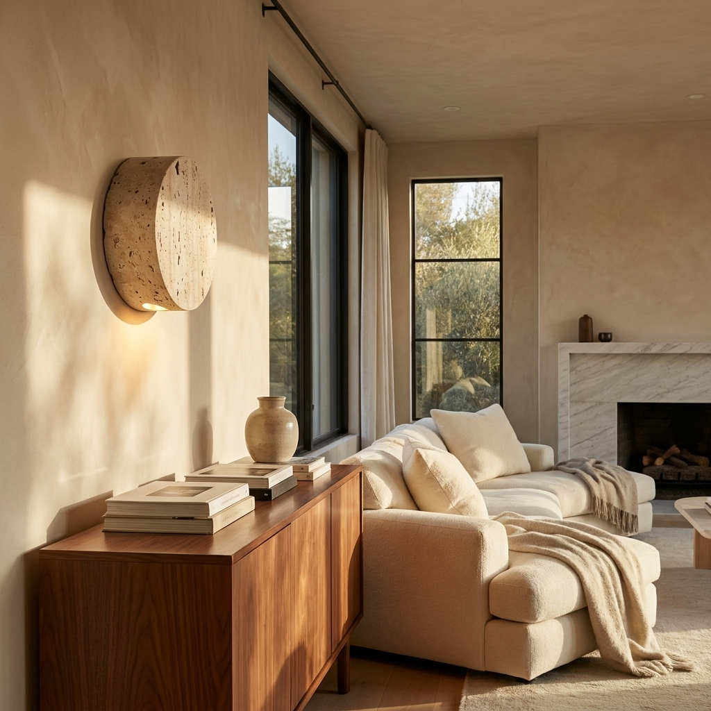 Natural Travertine Stone Round Downward Wall Lamp
