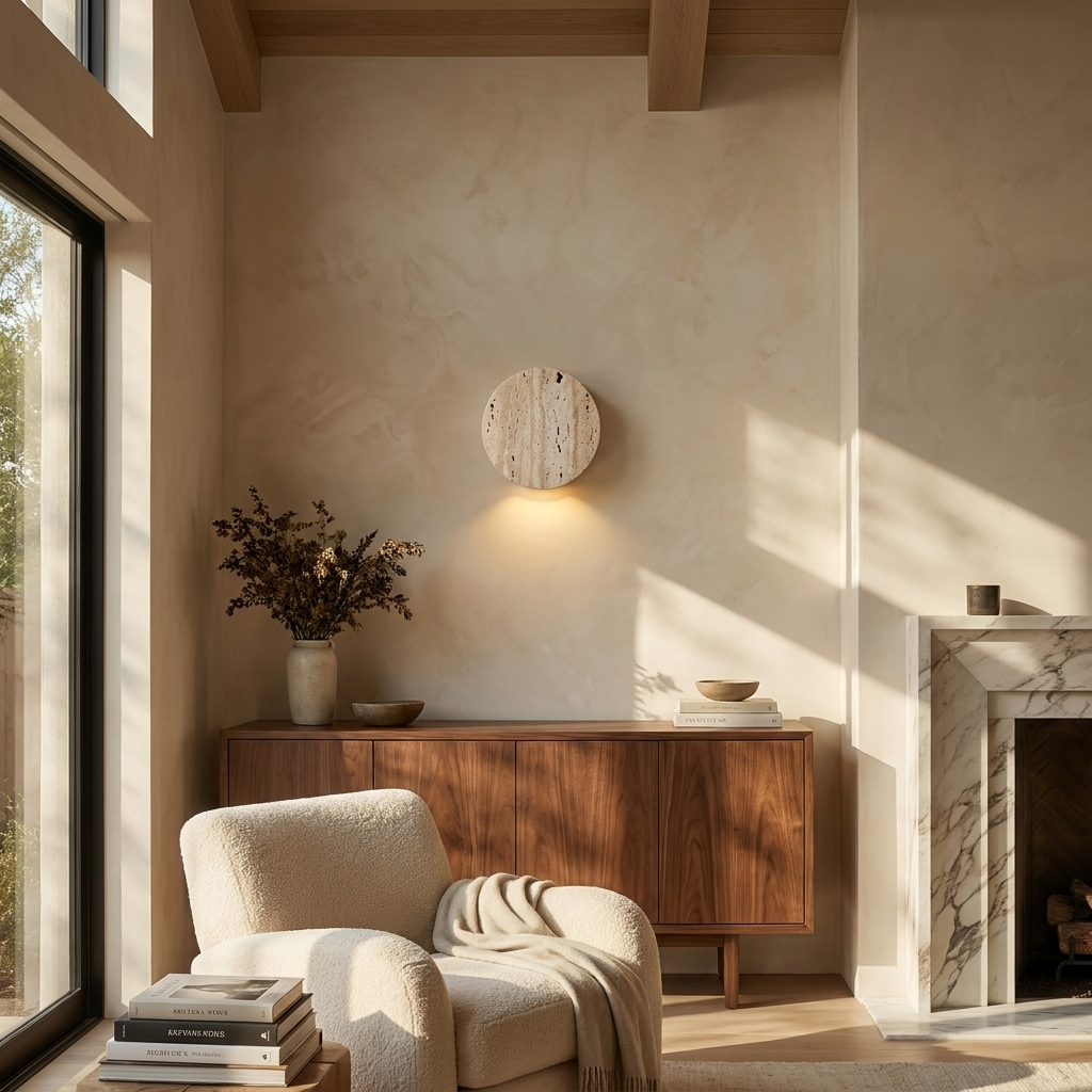 Natural Travertine Stone Round Downward Wall Lamp
