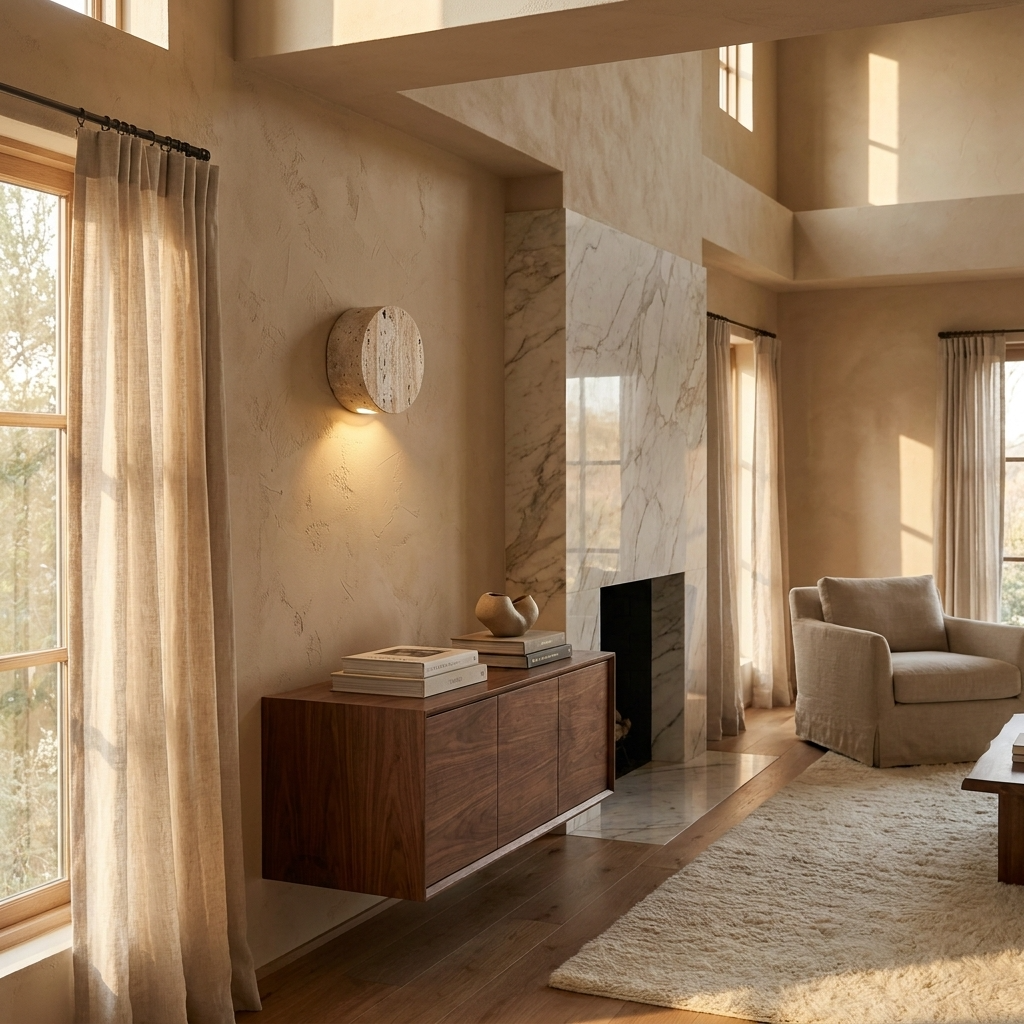 Natural Travertine Stone Round Downward Wall Lamp