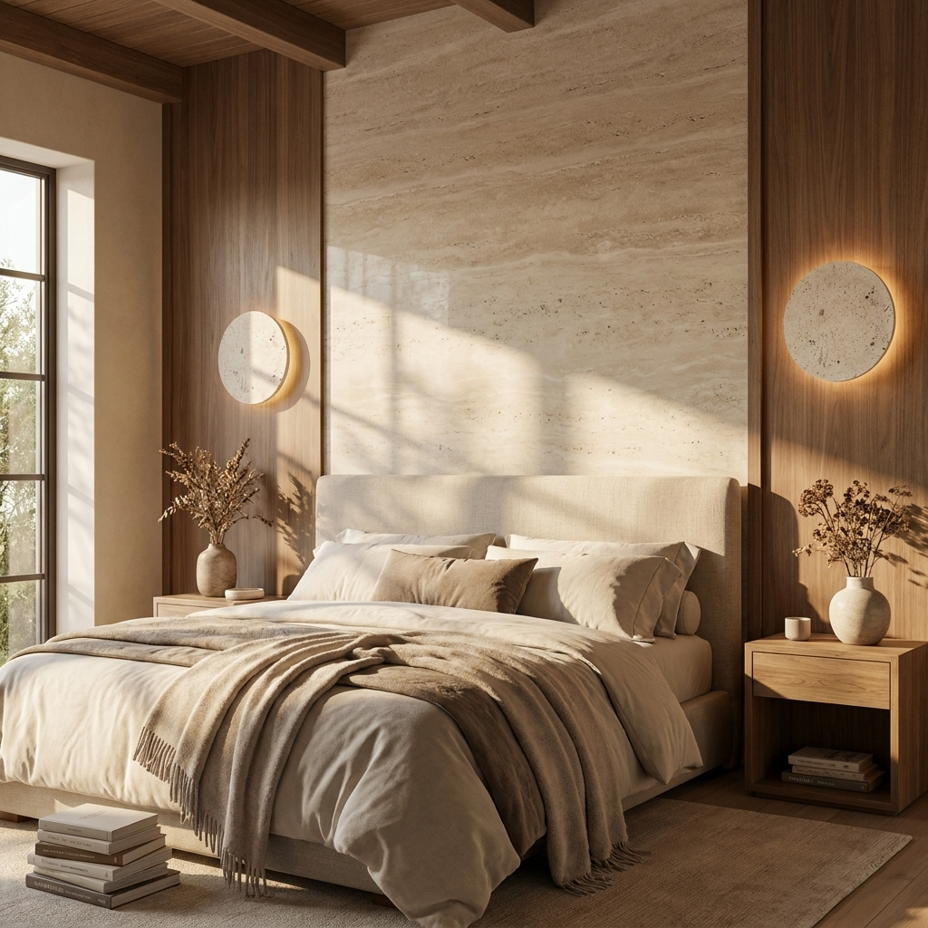 Natural Travertine Stone Round Wall Lamp