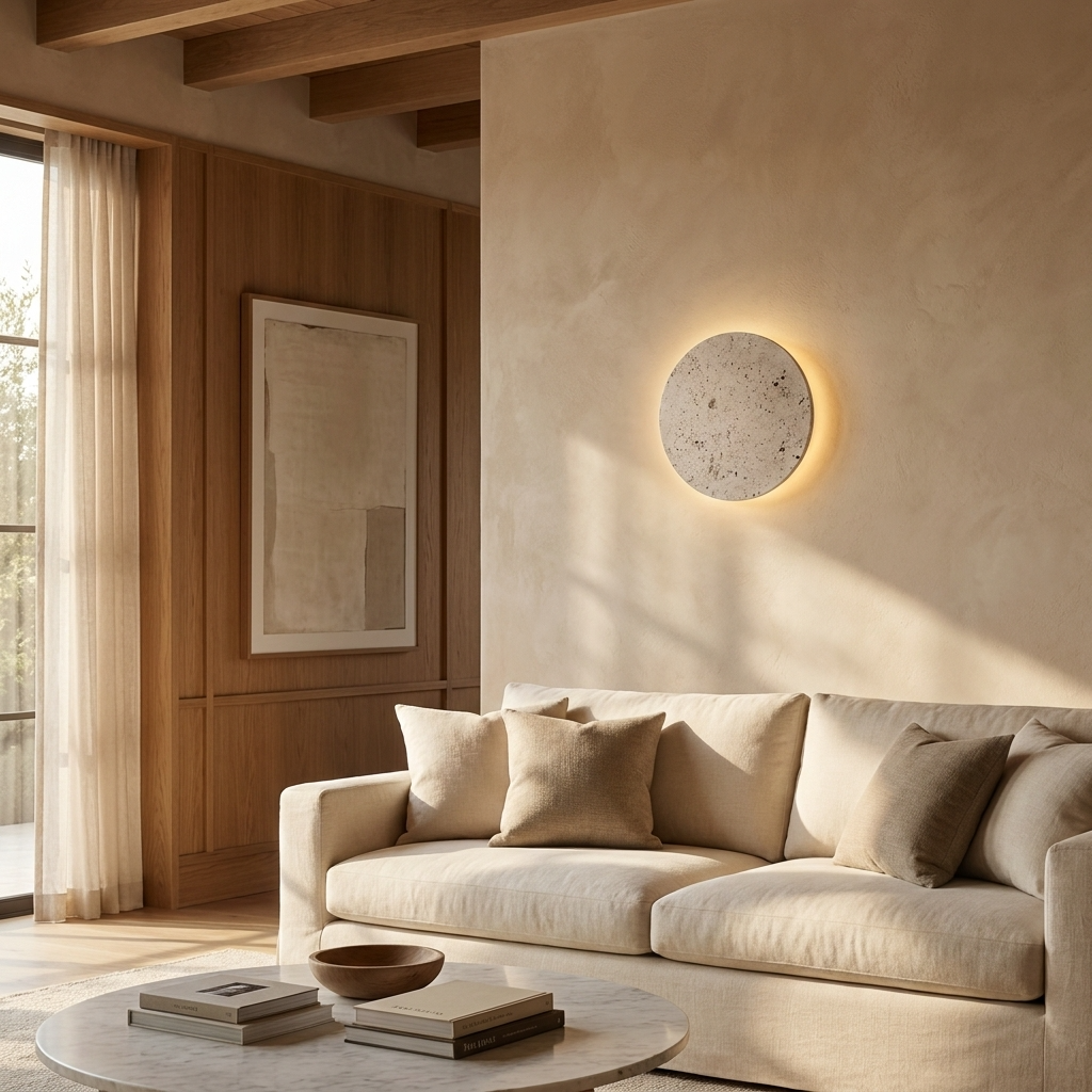 Natural Travertine Stone Round Wall Lamp