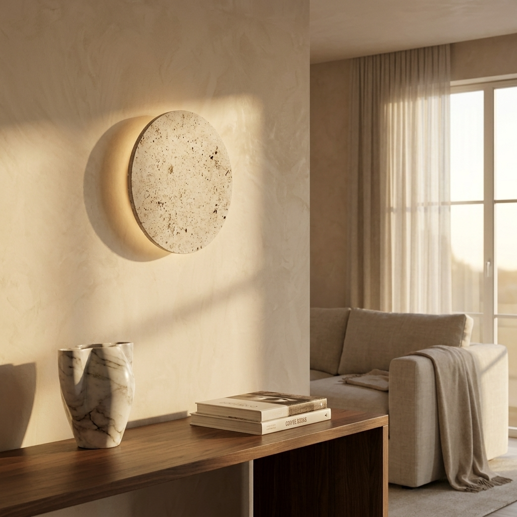 Natural Travertine Stone Round Wall Lamp