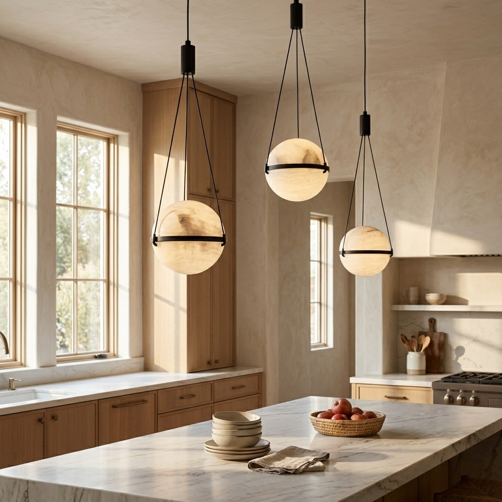 Natural Alabaster Hanging Globe Pendant Light
