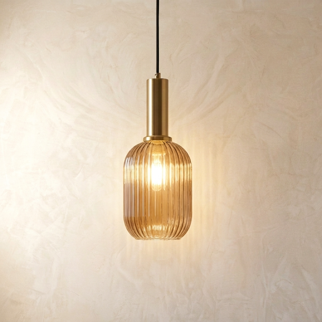 Nordic Ribbed Glass Cylinder Pendant Light
