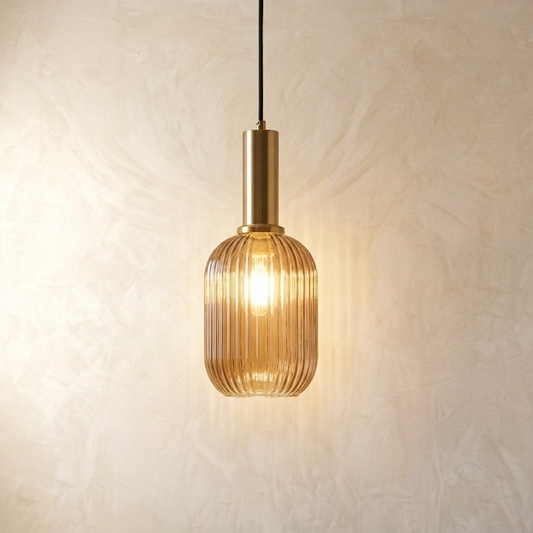 Nordic Ribbed Glass Cylinder Pendant Light