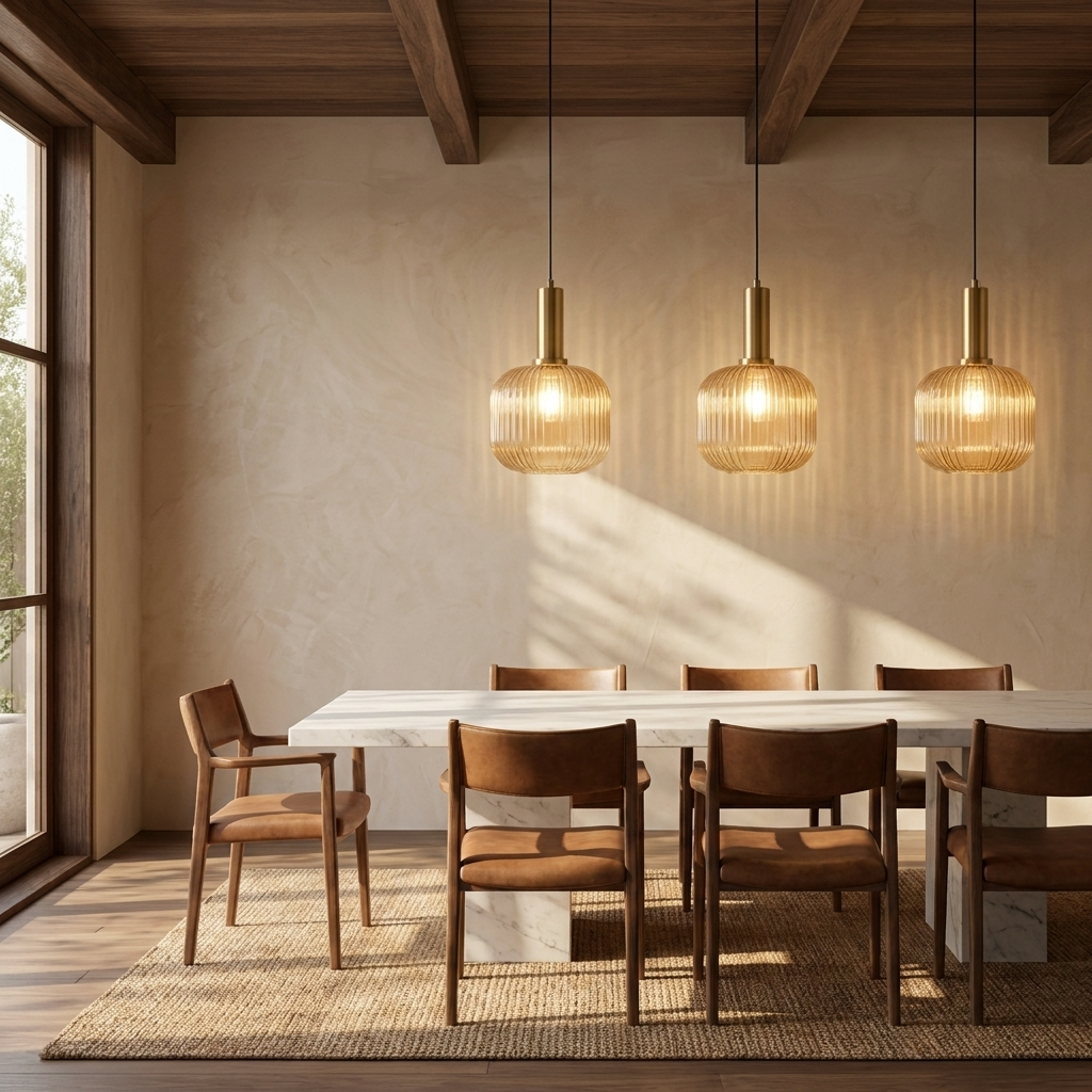 Nordic Ribbed Glass Cylinder Pendant Light