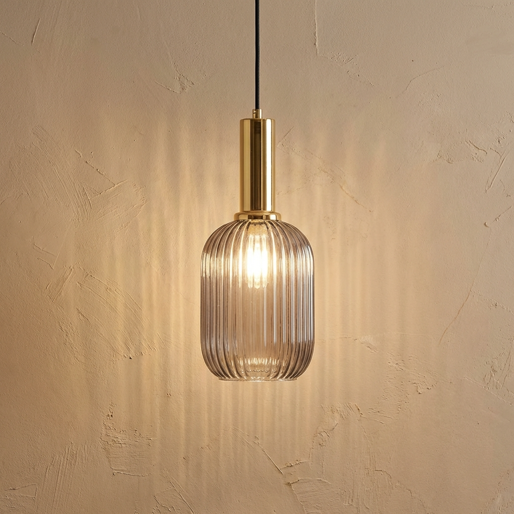 Nordic Ribbed Glass Cylinder Pendant Light