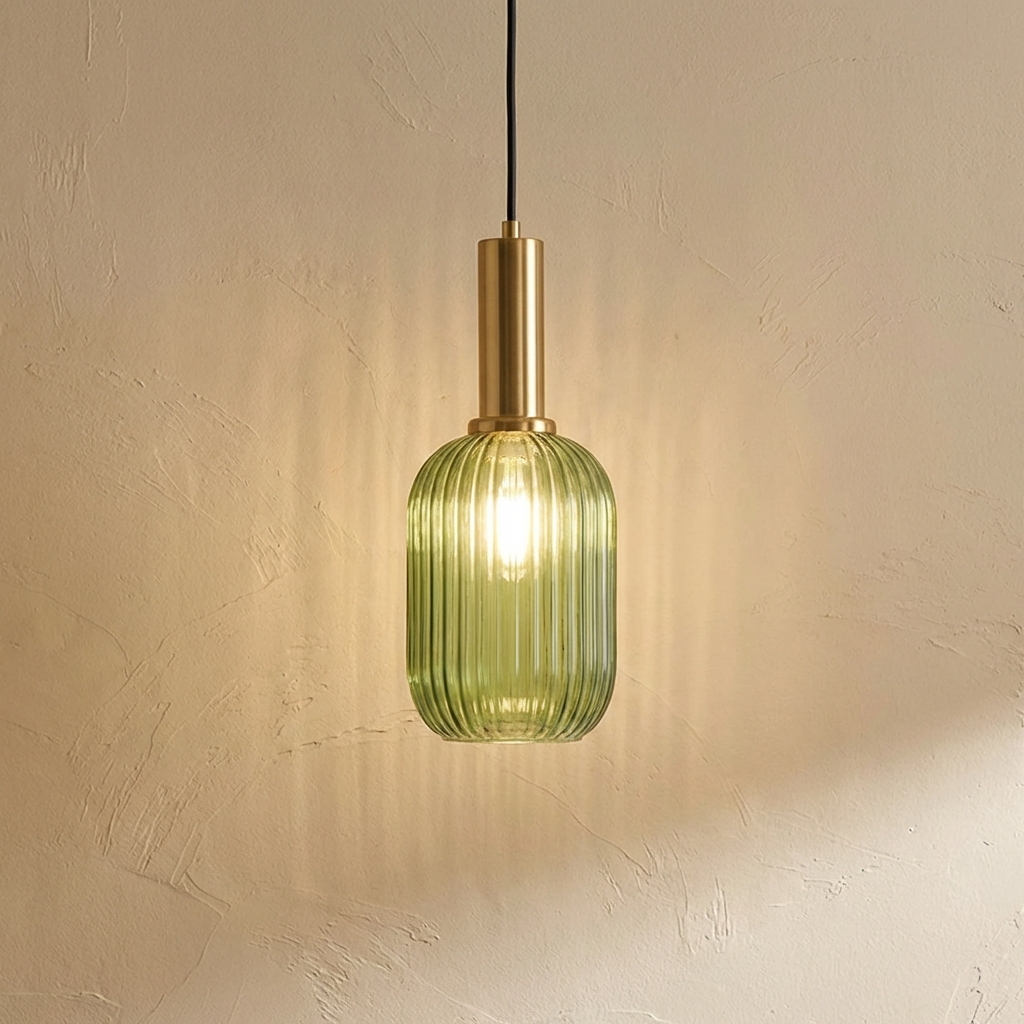 Nordic Ribbed Glass Cylinder Pendant Light