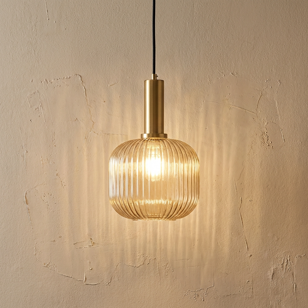 Nordic Ribbed Glass Cylinder Pendant Light