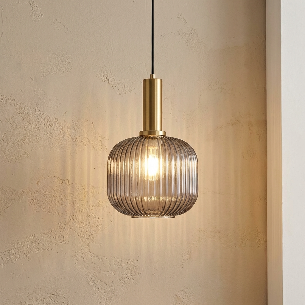 Nordic Ribbed Glass Cylinder Pendant Light