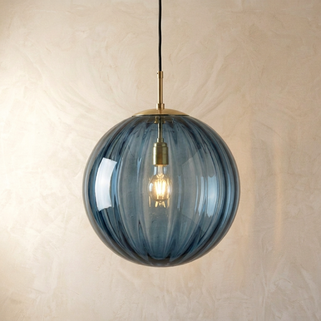 Nordic Ribbed Glass Globe Pendant Light