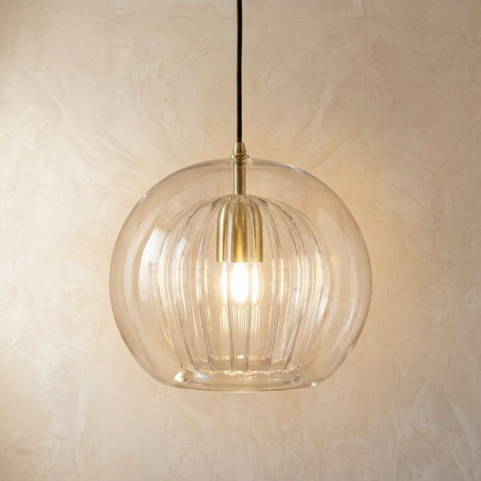 Nordic Ribbed Glass Globe Pendant Light
