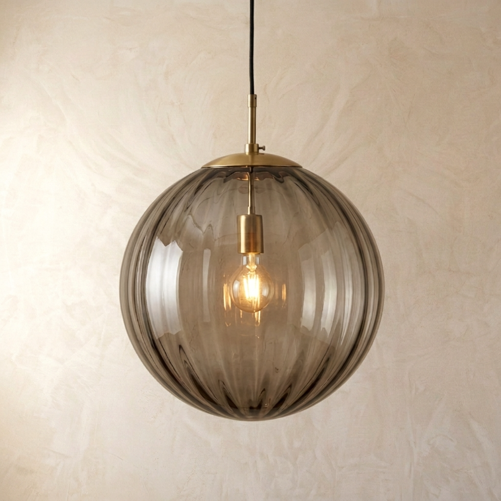 Nordic Ribbed Glass Globe Pendant Light