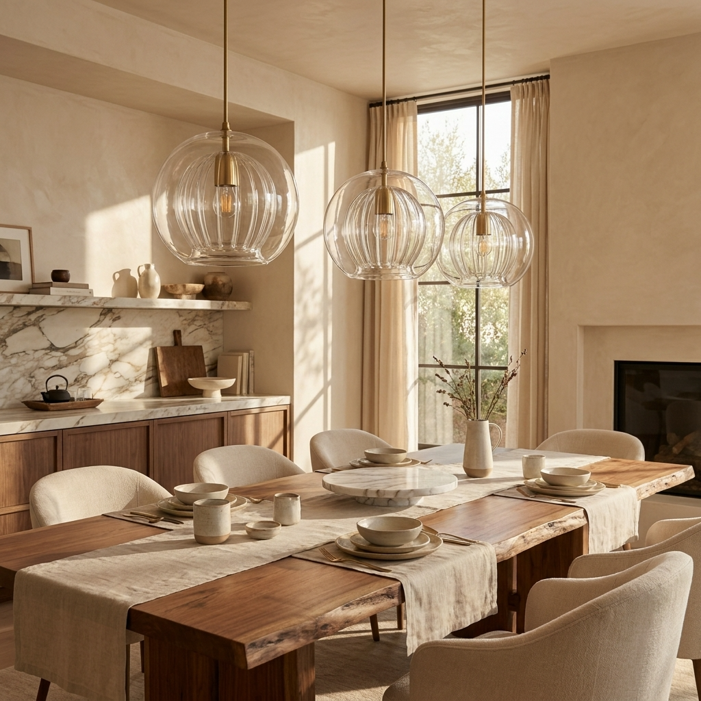 Nordic Ribbed Glass Globe Pendant Light