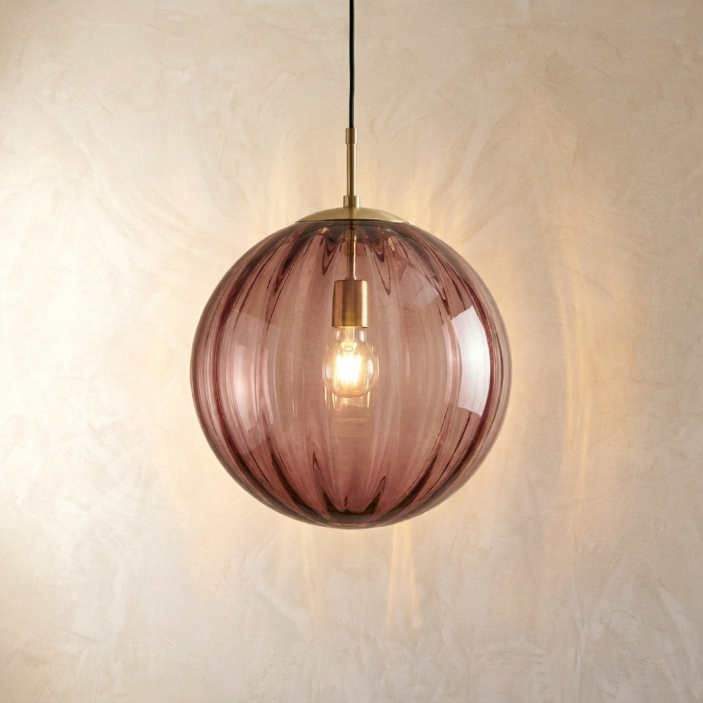 Nordic Ribbed Glass Globe Pendant Light