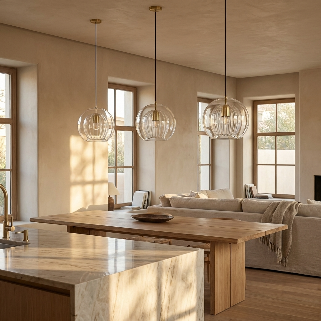 Nordic Ribbed Glass Globe Pendant Light