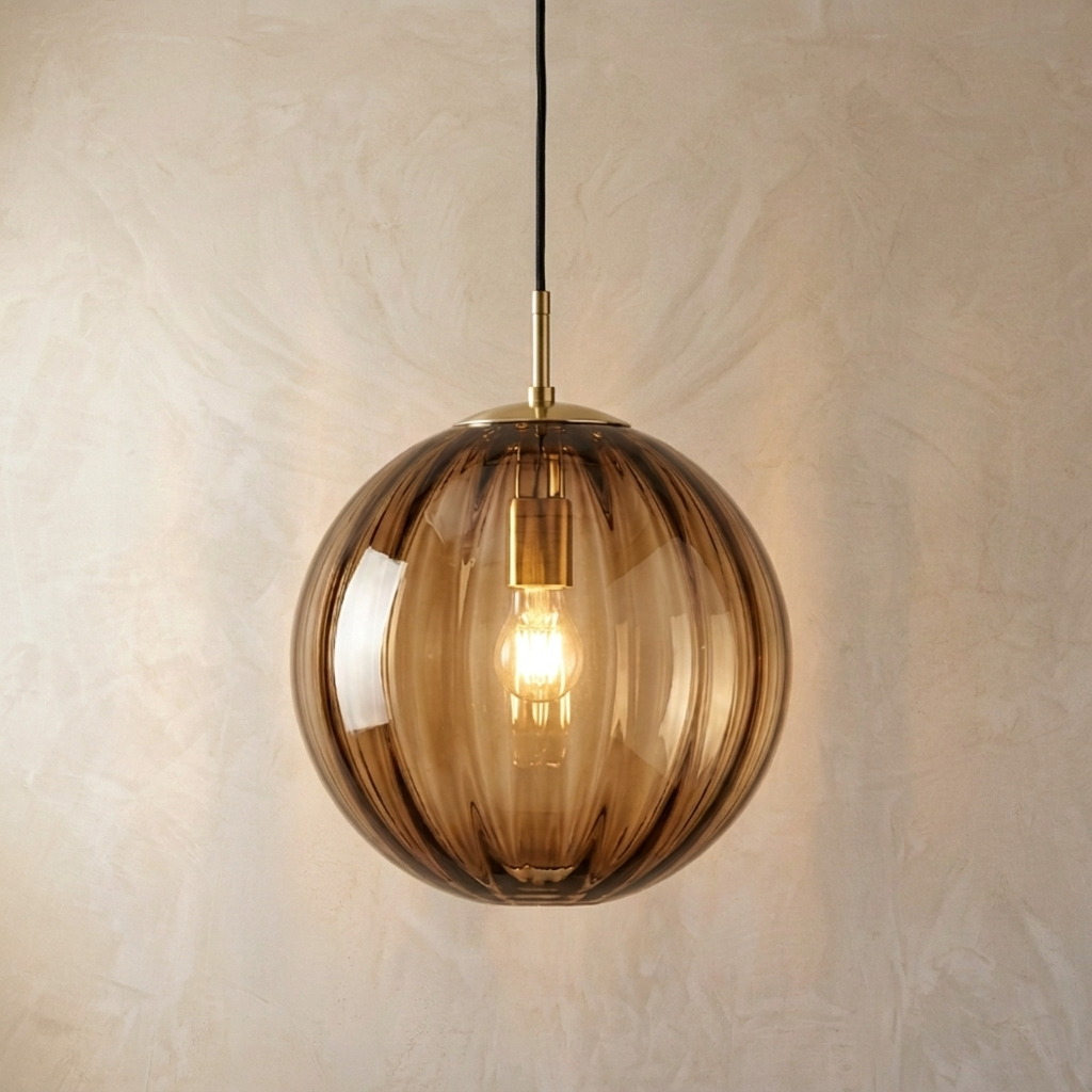 Nordic Ribbed Glass Globe Pendant Light
