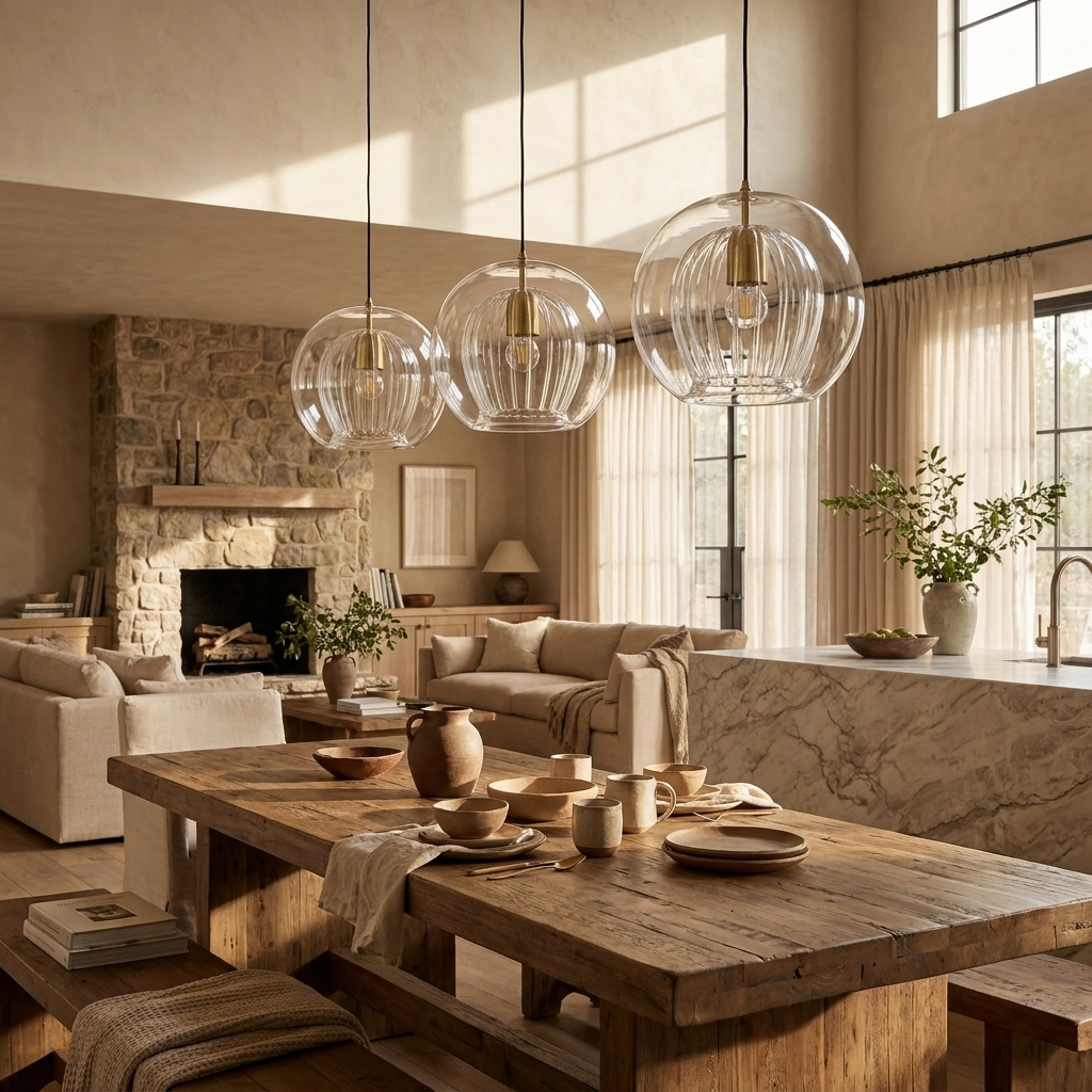 Nordic Ribbed Glass Globe Pendant Light