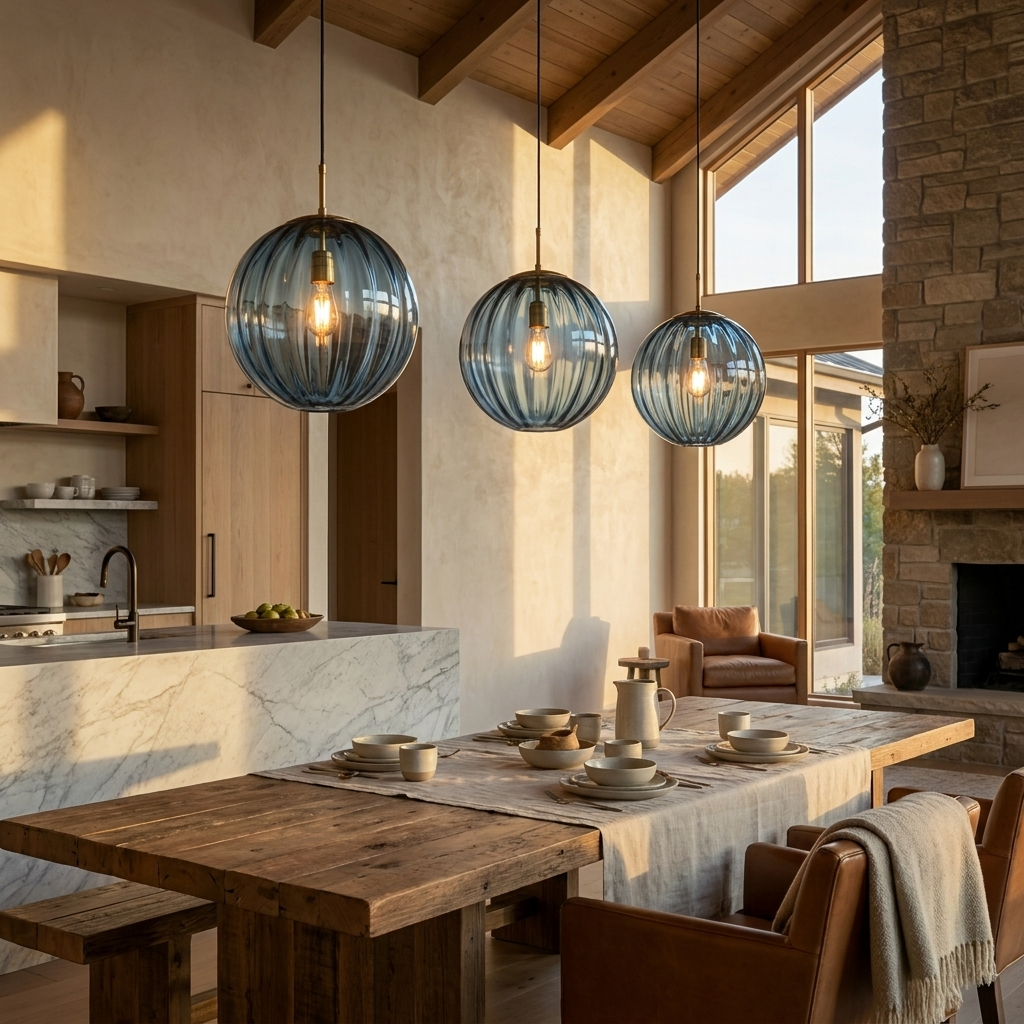 Nordic Ribbed Glass Globe Pendant Light