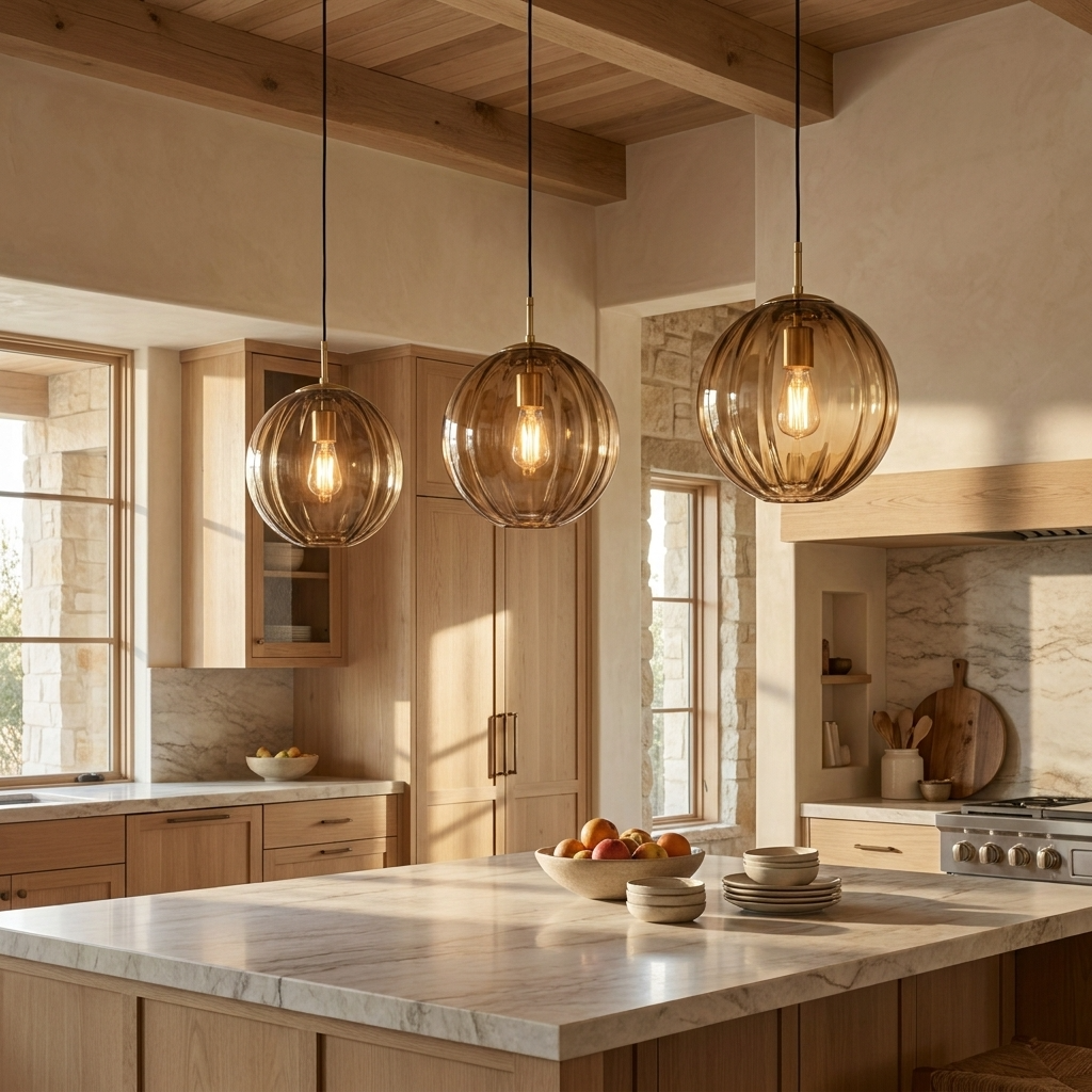 Nordic Ribbed Glass Globe Pendant Light