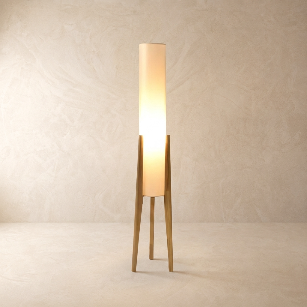 Walnut Wood Tripod Floor Lamp