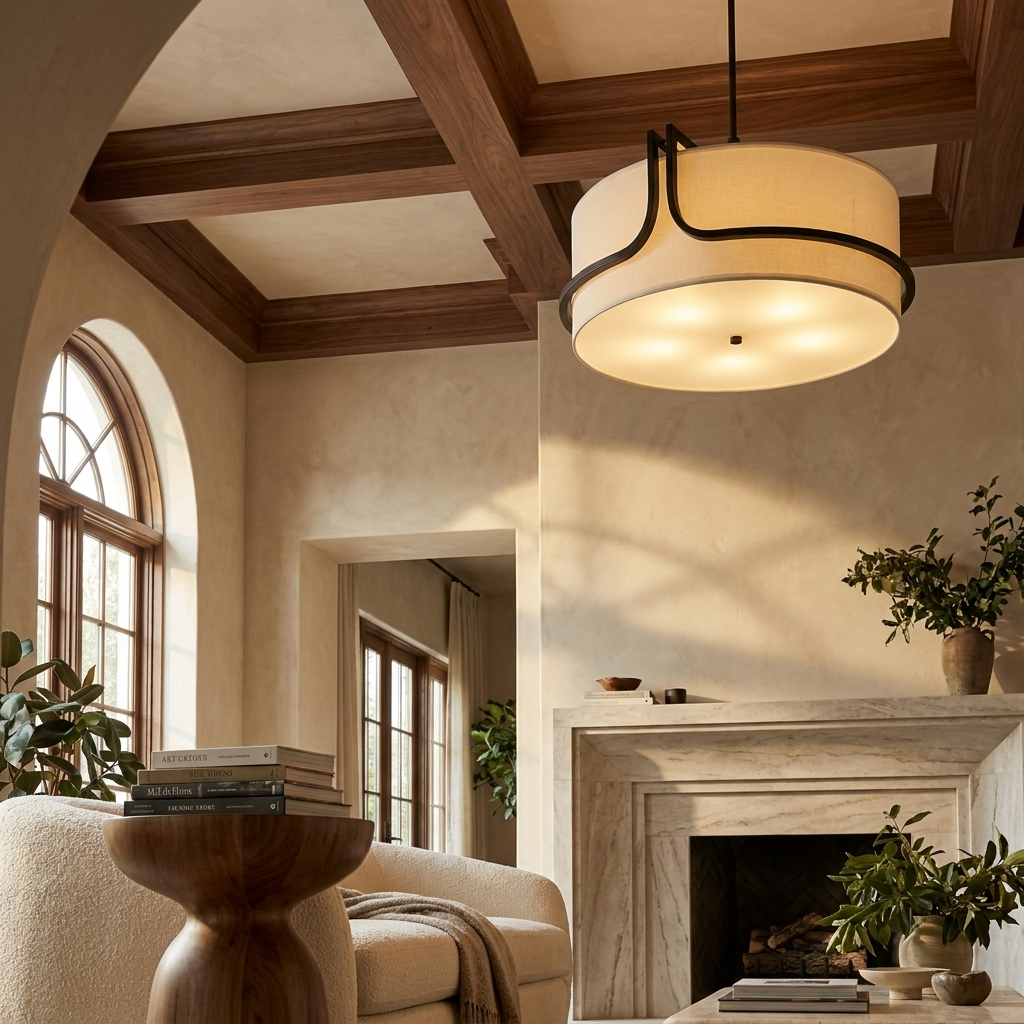 Japanese Circular Fabric Wabi Sabi Ceiling Light