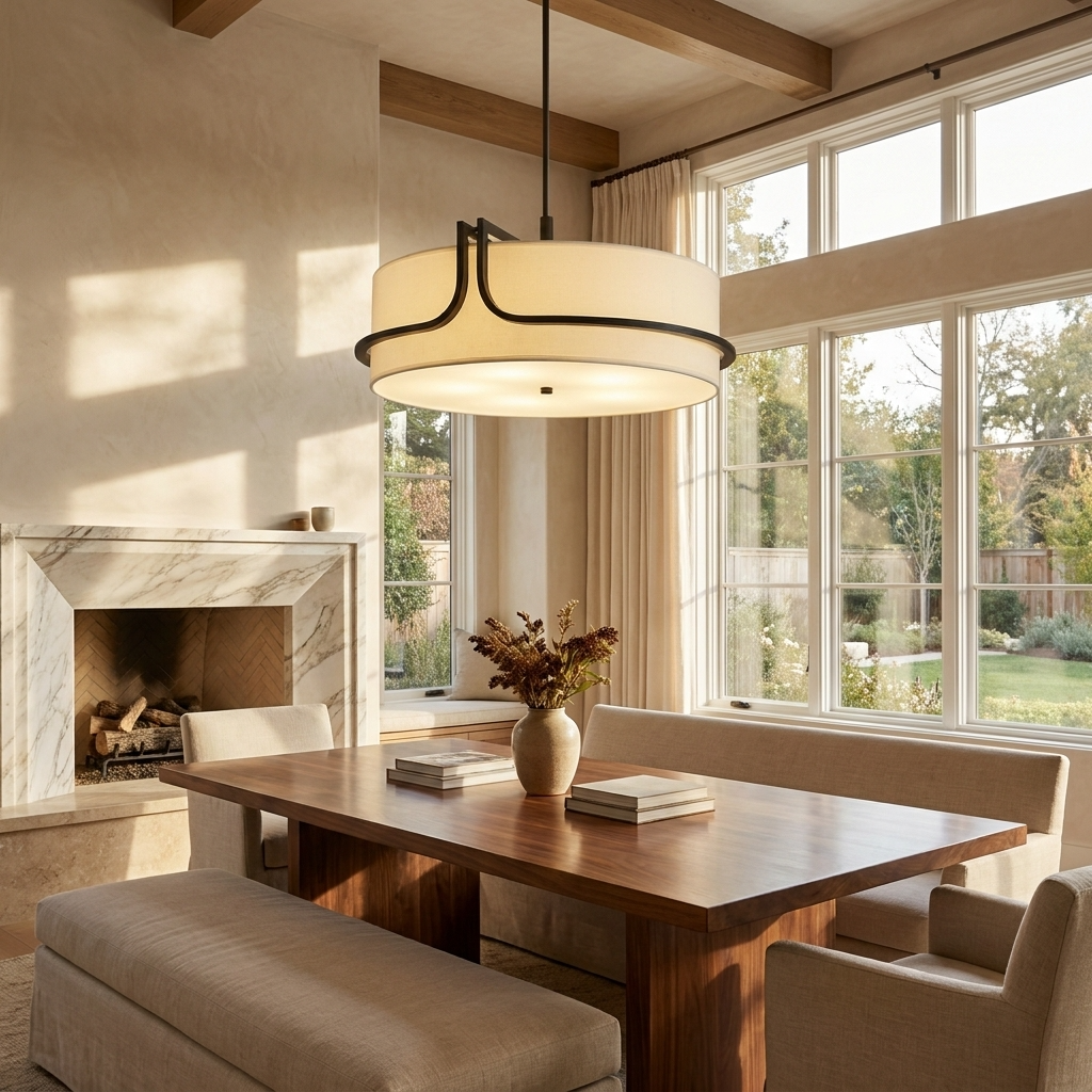 Japanese Circular Fabric Wabi Sabi Ceiling Light