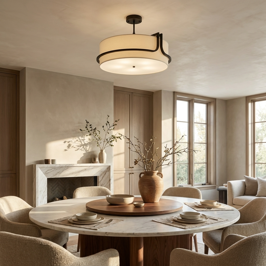 Japanese Circular Fabric Wabi Sabi Ceiling Light