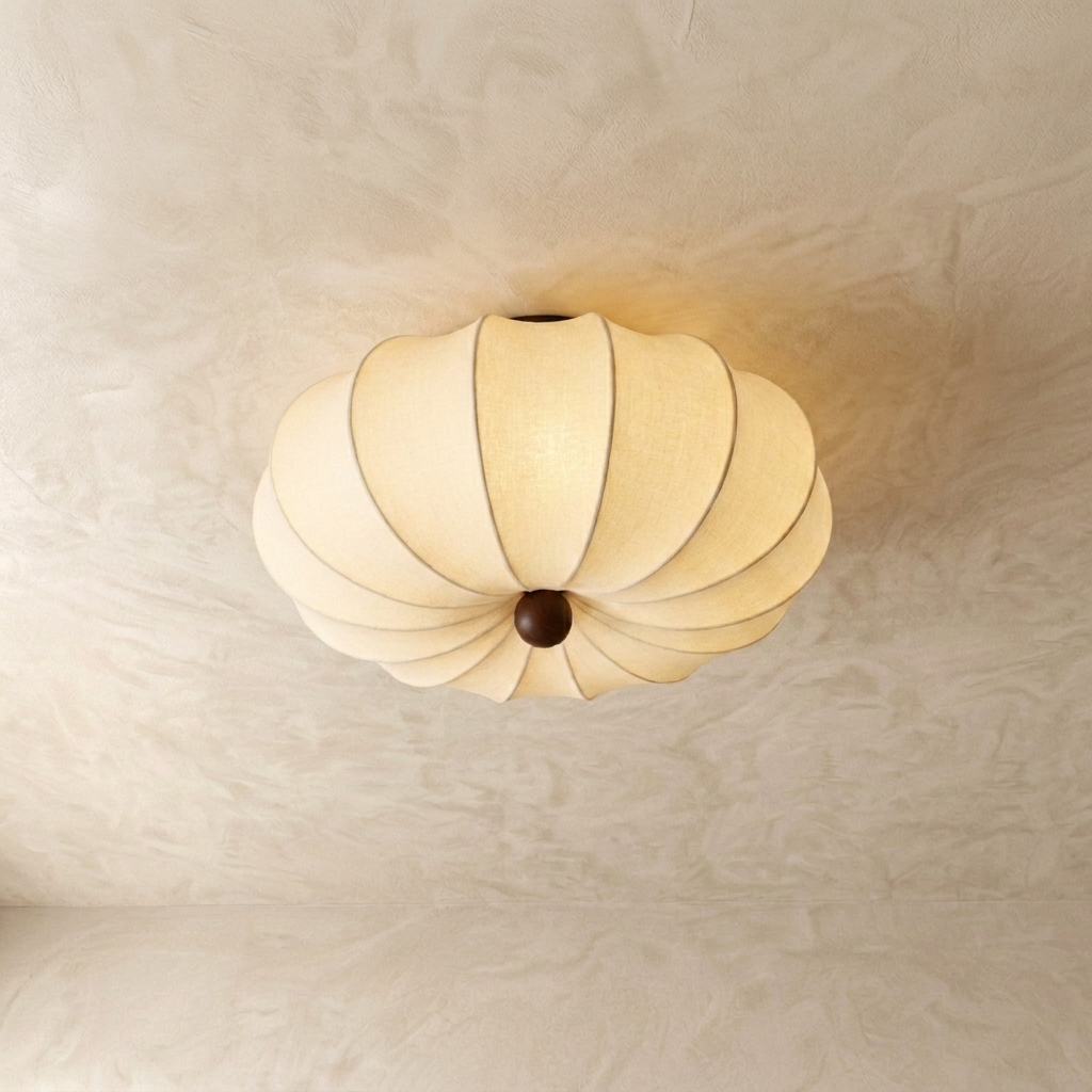 Japanese Curved Silk Wabi Sabi Ceiling Light