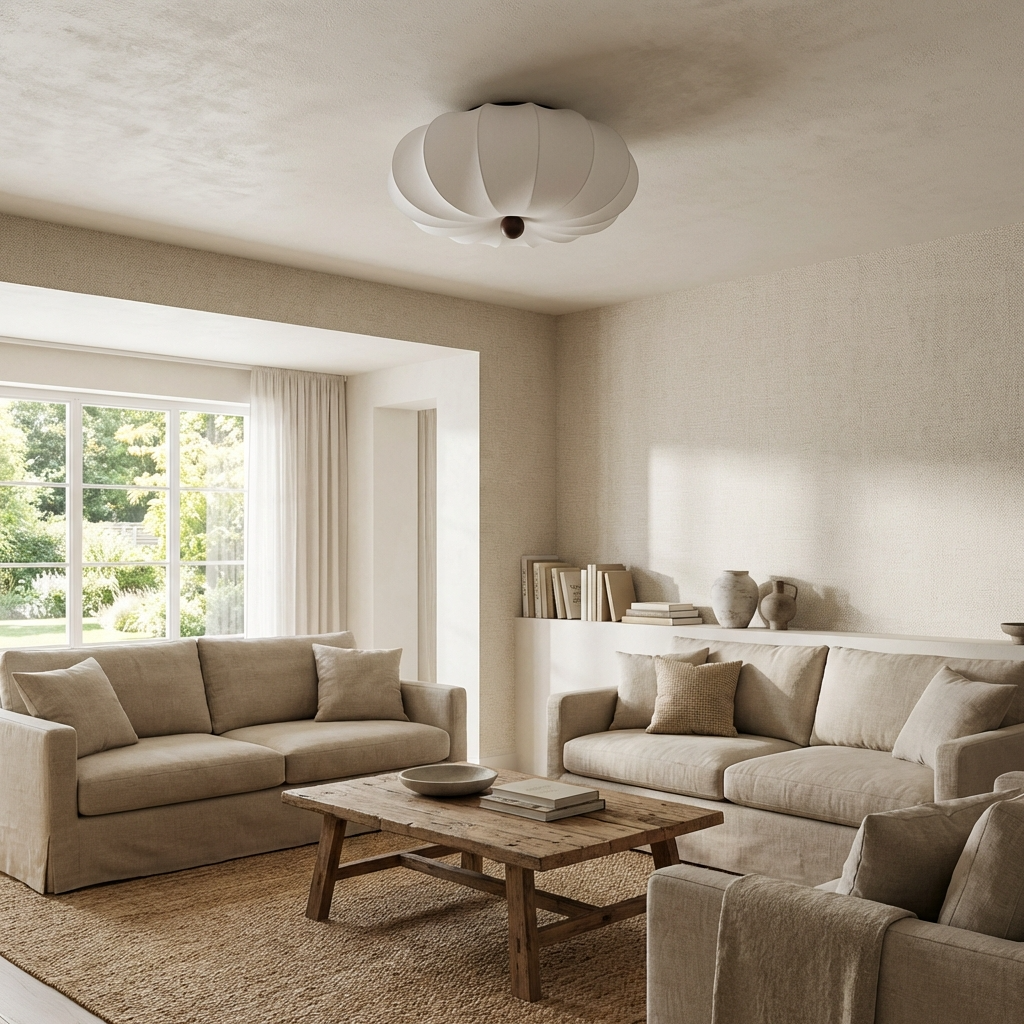 Japanese Curved Silk Wabi Sabi Ceiling Light