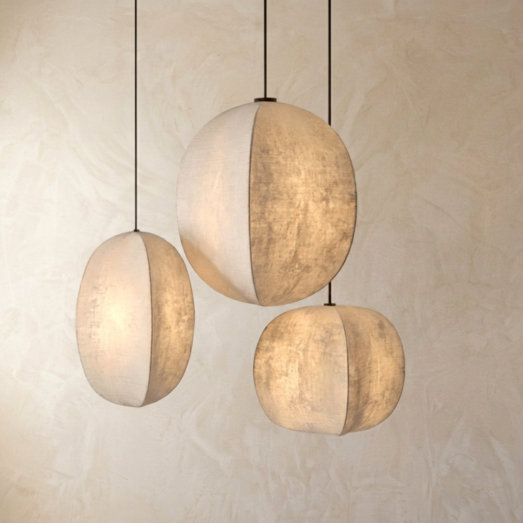 Japanese Oval Fabric Wabi Sabi Pendant Light
