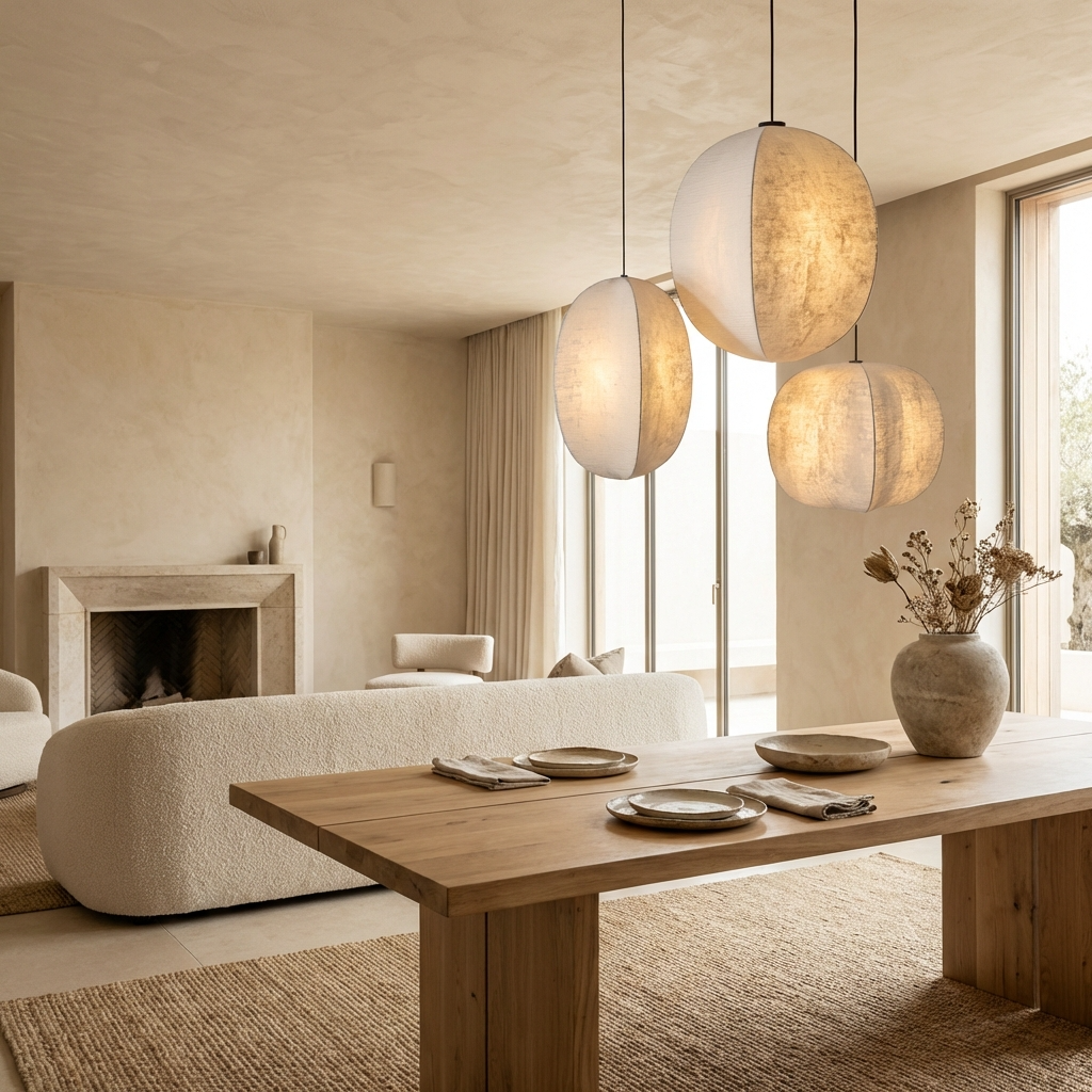 Japanese Oval Fabric Wabi Sabi Pendant Light