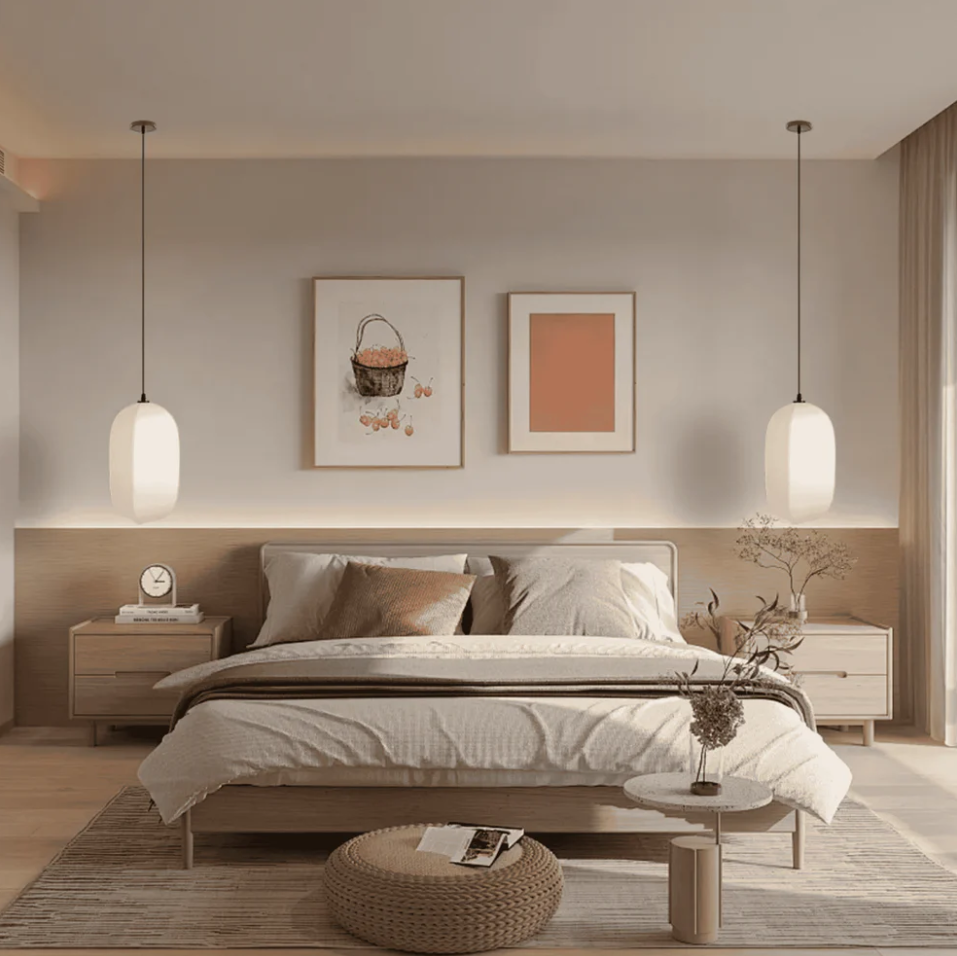 Japanese Oval Fabric Wabi Sabi Pendant Light