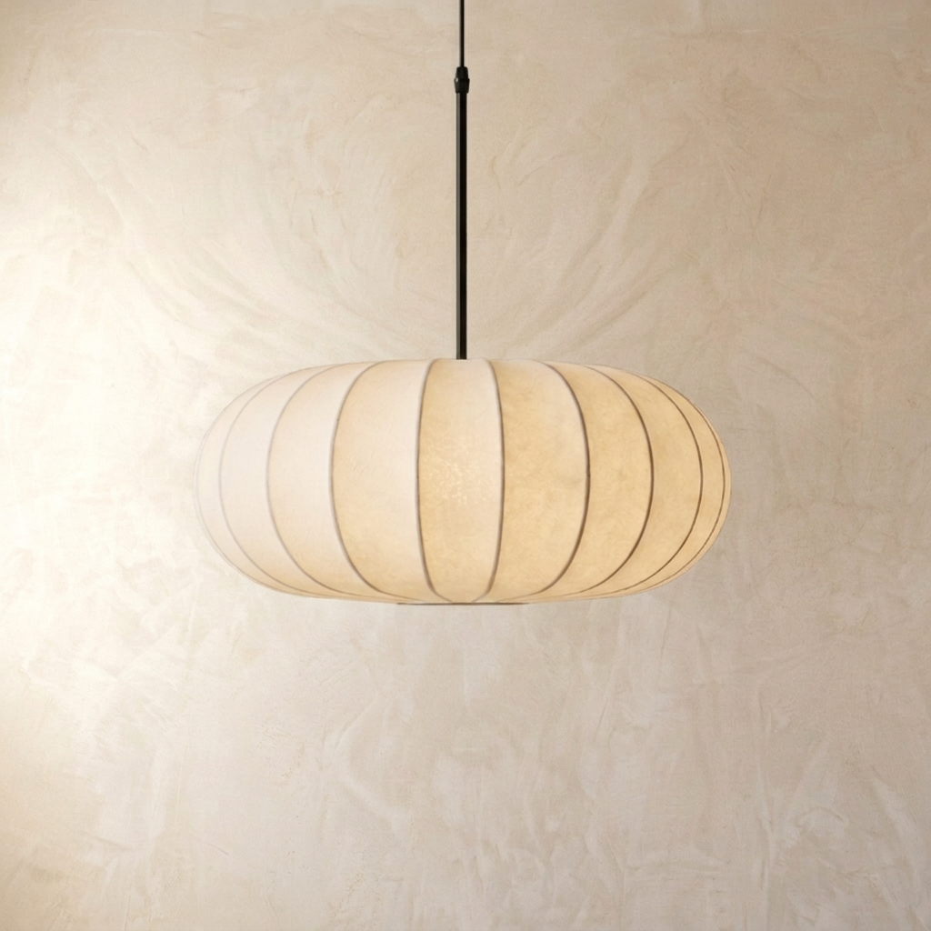 Japanese Oval Silk Wabi Sabi Pendant Light