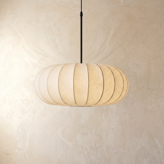 Japanese Oval Silk Wabi Sabi Pendant Light