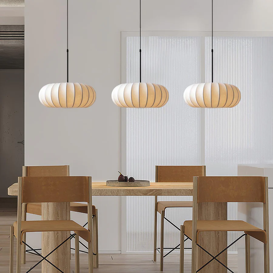 Japanese Oval Silk Wabi Sabi Pendant Light